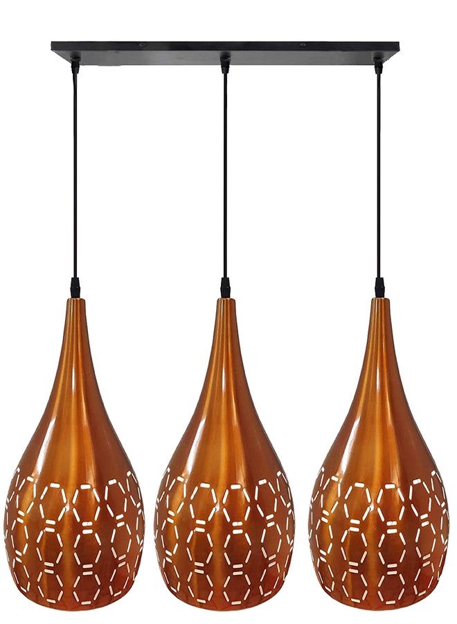 Keyplus Metal Cut 3 Light Linear Hanging Light Ceiling Pendant Lamp, Orange - Image 3